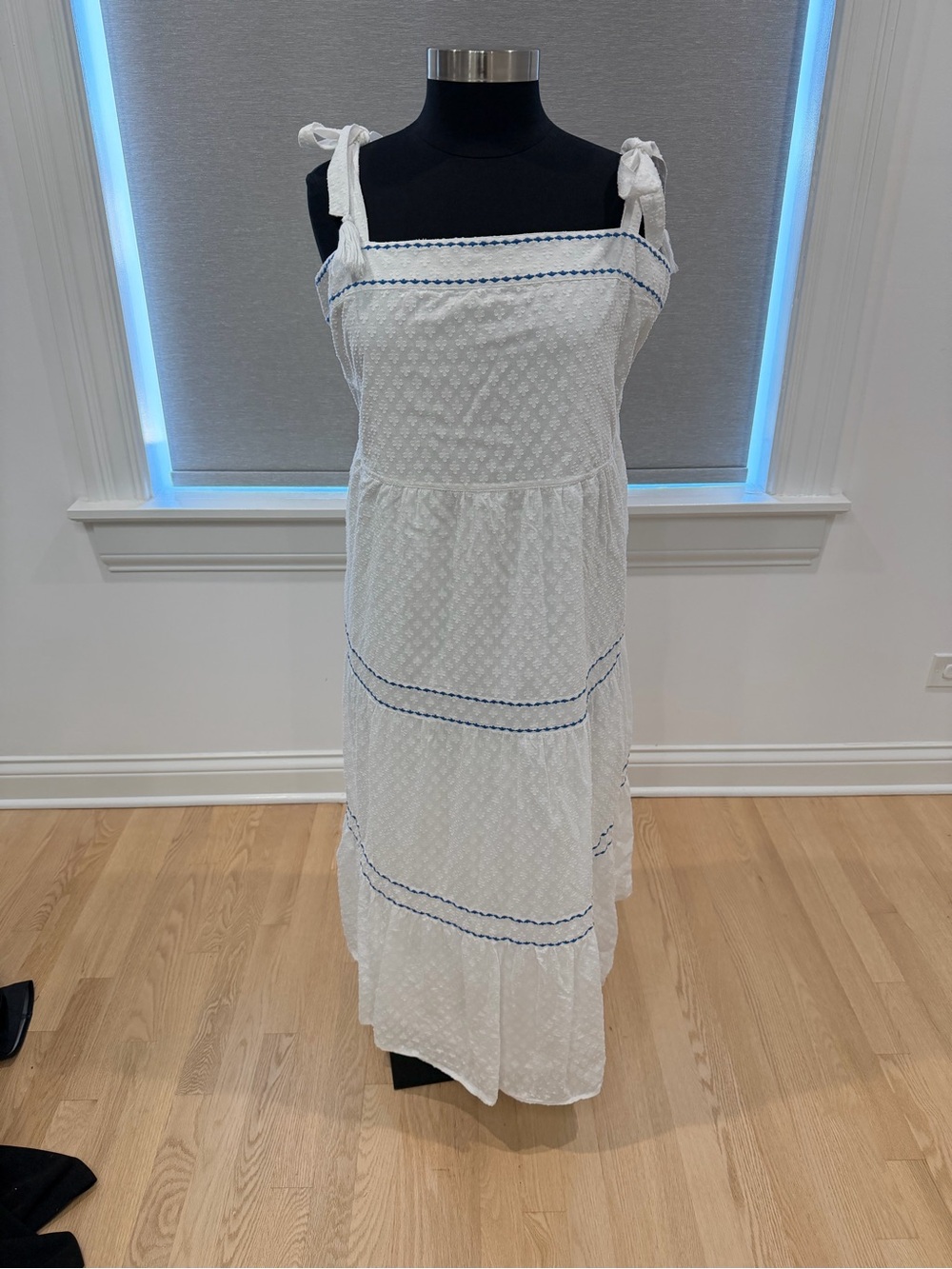 Tommy Bahama White Eyelet Midi Dress with Blue Trim XL